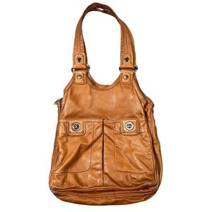 Marc by Marc Jacobs Totally Turnlock Teri Leather Satchel Tan Y2K Hobo Purse